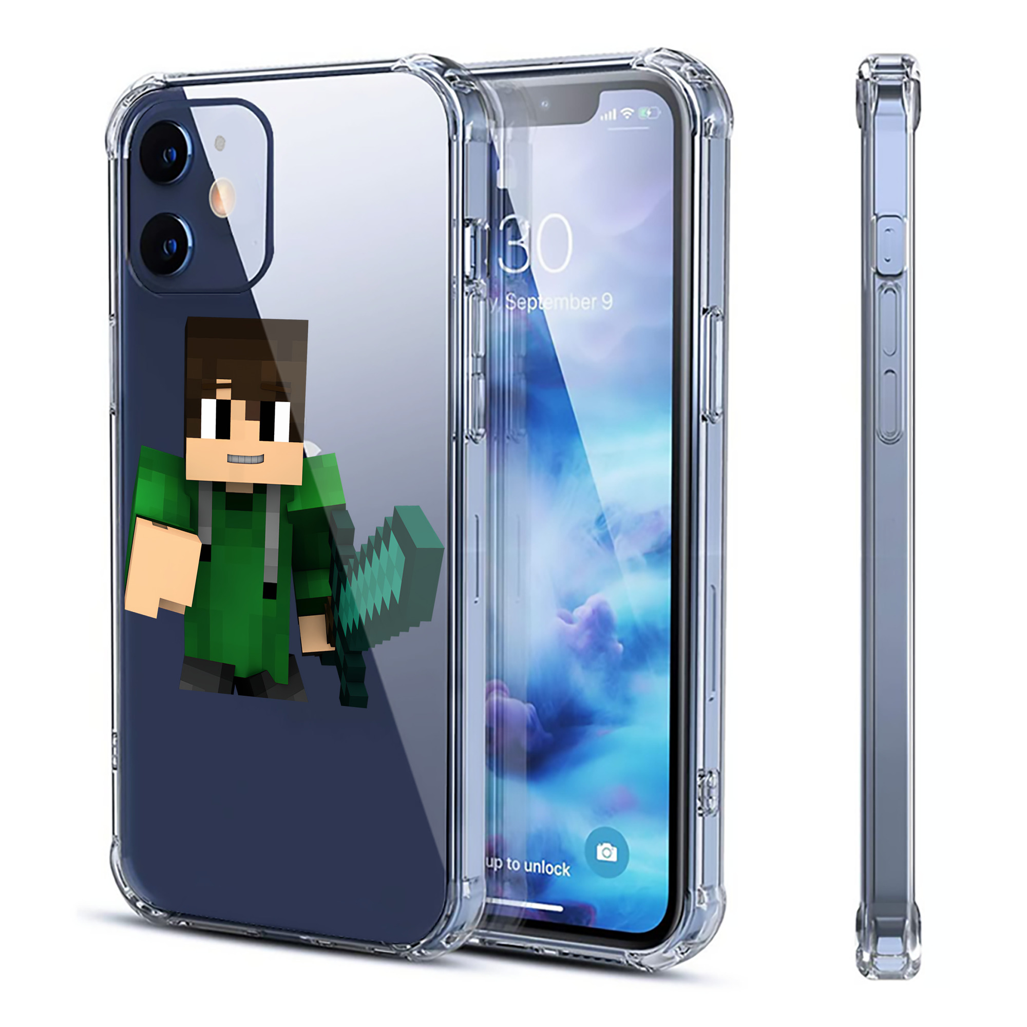 （画像用） マインクラフト ブロックの世界 Minecraft MC Block world 【iPhone 12シリーズ対応】透明スマホケース（クリアソフトケース）